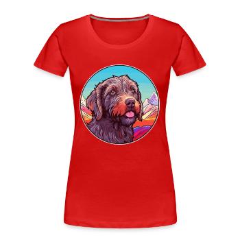 Wirehaired Pointing Griffon Dog Breed Cartoon Kawa - Women's Premium Organic T-Shirt - red - Front - Mia (176cm)