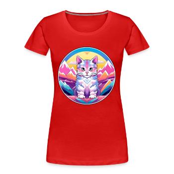 Asian Cat Colorful Cartoon Watercolor Illustration - Women's Premium Organic T-Shirt - red - Front - Mia (176cm)
