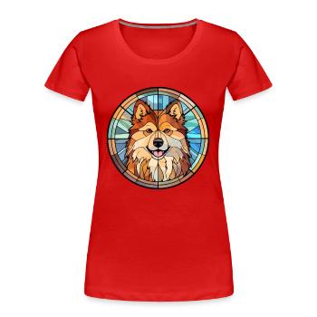 Finnois lapphe chien race vitrail coloré - T-shirt bio Premium Femme - rouge - Devant - Mia (176cm)