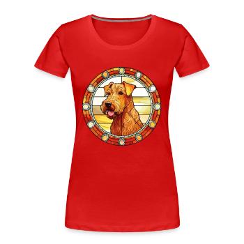 Irish Terrier Dog Breed Stained Glass Colorful Wat - Women's Premium Organic T-Shirt - red - Front - Mia (176cm)