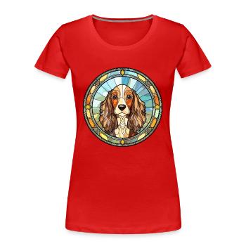 Picardie Spaniel Hunderasse Buntglas Bunt W - Frauen Premium Bio T-Shirt - Rot - Vorne - Mia (176cm)