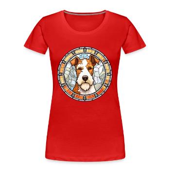 Draht Foxterrier Hunderasse Buntglas Bunt - Frauen Premium Bio T-Shirt - Rot - Vorne - Mia (176cm)