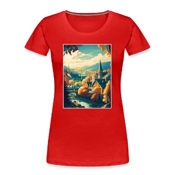 Lyon France Vintage Travel Souvenir Poster WPA Art - Women's Premium Organic T-Shirt - red - Front - Mia (176cm)