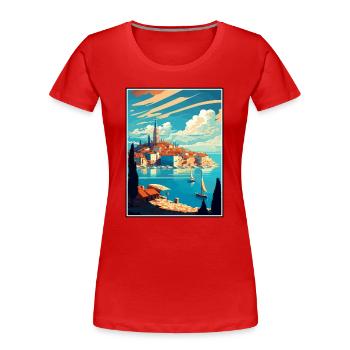 Novigrad Kroatien Vintage Reiseposter Souvenir - Frauen Premium Bio T-Shirt - Rot - Vorne - Mia (176cm)