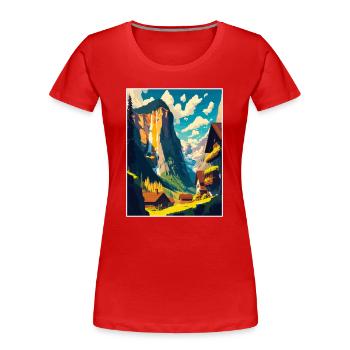 Lauterbrunnen Schweiz Vintage Reiseposter - Frauen Premium Bio T-Shirt - Rot - Vorne - Mia (176cm)