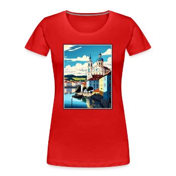 Passau Allemagne Vintage voyage affiche WPA Souvenir - T-shirt bio Premium Femme - rouge - Devant - Mia (176cm)