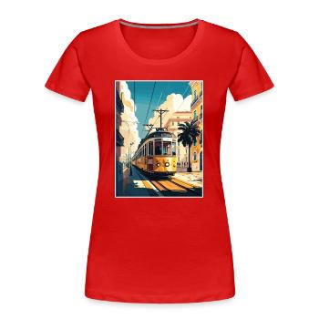 Lisbonne Portugal Tram Vintage voyage affiche WPA Art - T-shirt bio Premium Femme - rouge - Devant - Mia (176cm)