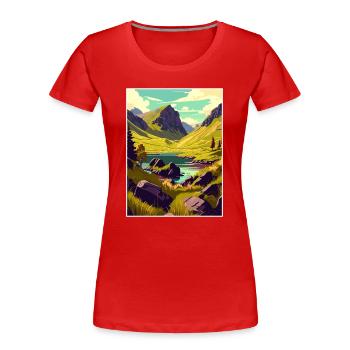 Schottische Highlands Schottland Vintage Reiseposter - Frauen Premium Bio T-Shirt - Rot - Vorne - Mia (176cm)