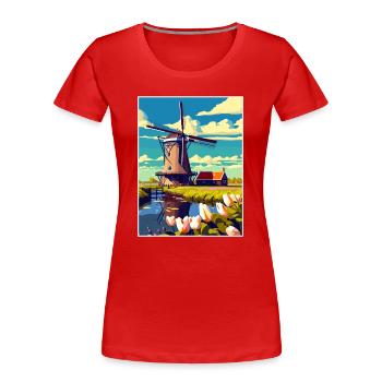 Kinderdijk Niederlande Vintage Reiseposter WPA - Frauen Premium Bio T-Shirt - Rot - Vorne - Mia (176cm)