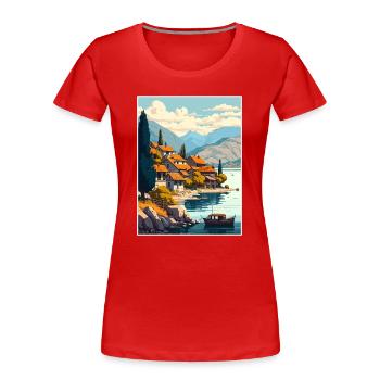 Ohridsee Nordmazedonien Albanien Zimmer Souvenir - Frauen Premium Bio T-Shirt - Rot - Vorne - Mia (176cm)