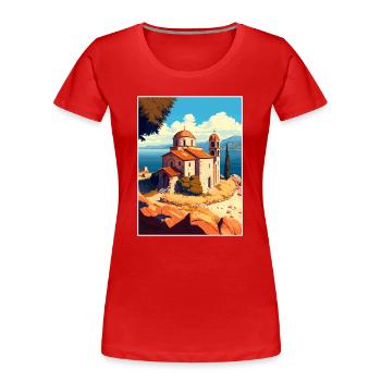Ohrid Island See Kirche des Heiligen Johannes Mazedonien - Frauen Premium Bio T-Shirt - Rot - Vorne - Mia (176cm)