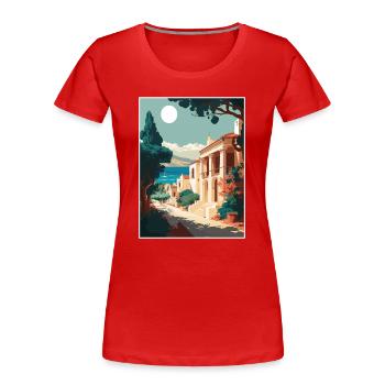 Rhodes Grèce Décoration Vintage Voyage Affiche WPA - T-shirt bio Premium Femme - rouge - Devant - Mia (176cm)