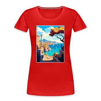 Rhodes Grèce Décoration Vintage Voyage Affiche WPA - T-shirt bio Premium Femme - rouge - Devant - Mia (176cm)