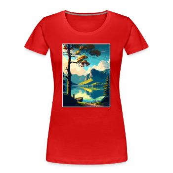 Wolfgangsee Austria Vintage Reiseposter Souvenir - Frauen Premium Bio T-Shirt - Rot - Vorne - Mia (176cm)