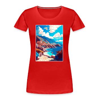 Karpathos Griechenland Dekoration Vintage Reiseposter - Frauen Premium Bio T-Shirt - Rot - Vorne - Mia (176cm)