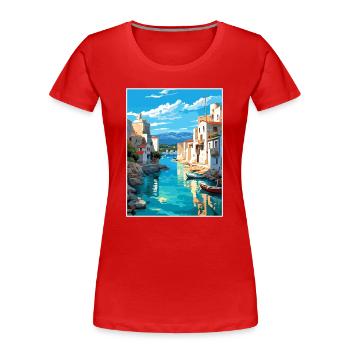 Rhodes Grèce Décoration Vintage Voyage Affiche WPA - T-shirt bio Premium Femme - rouge - Devant - Mia (176cm)