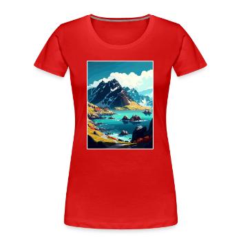 Lofoten Norwegisches Vintage-Reiseposter - Frauen Premium Bio T-Shirt - Rot - Vorne - Mia (176cm)
