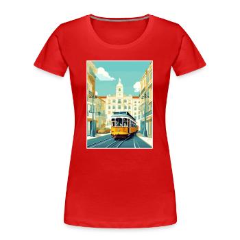 Lisbonne Portugal Tram Vintage voyage affiche WPA Art - T-shirt bio Premium Femme - rouge - Devant - Mia (176cm)