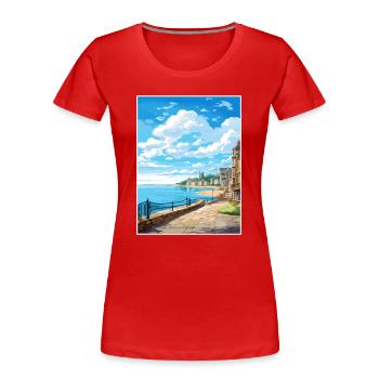 Saint Malo France Vintage voyage affiche Souvenir - T-shirt bio Premium Femme - rouge - Devant - Mia (176cm)