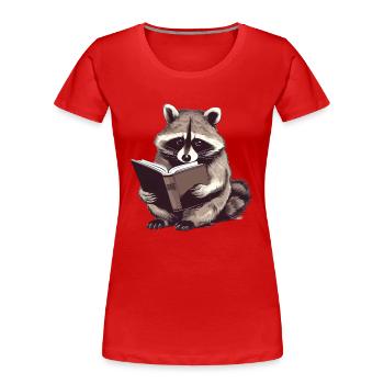 Lecture d’un raton laveur avec un livre - T-shirt bio Premium Femme - rouge - Devant - Mia (176cm)