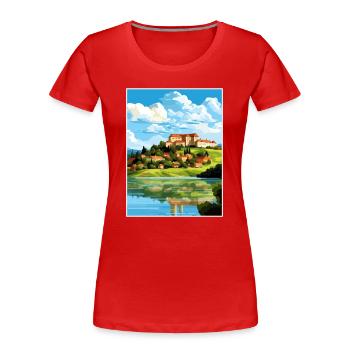 Ptuj-Schloss-Slowenien-Bleder-Reise-Plakat - Frauen Premium Bio T-Shirt - Rot - Vorne - Mia (176cm)