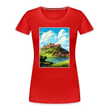 Ptuj-Schloss-Slowenien-Bleder-Reise-Plakat - Frauen Premium Bio T-Shirt - Rot - Vorne - Mia (176cm)