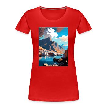 Kalymnos Griechenland Dekoration Vintage Reiseposter - Frauen Premium Bio T-Shirt - Rot - Vorne - Mia (176cm)