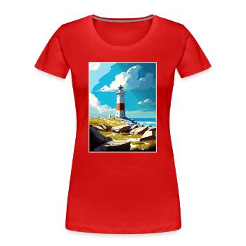 Portland England Leuchtturm Vintage Reiseposter - Frauen Premium Bio T-Shirt - Rot - Vorne - Mia (176cm)