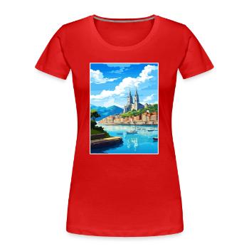 San Sebastian, Spanien, Vintage, Reiseposter, Souvenir - Frauen Premium Bio T-Shirt - Rot - Vorne - Mia (176cm)