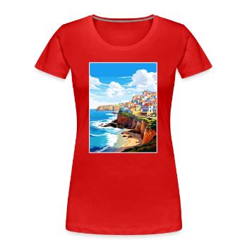 Peniche Portugal Vintage Reiseposter Souvenir - Frauen Premium Bio T-Shirt - Rot - Vorne - Mia (176cm)