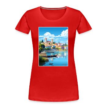 Tomar Portugal Vintage voyage affiche WPA Souvenir - T-shirt bio Premium Femme - rouge - Devant - Mia (176cm)
