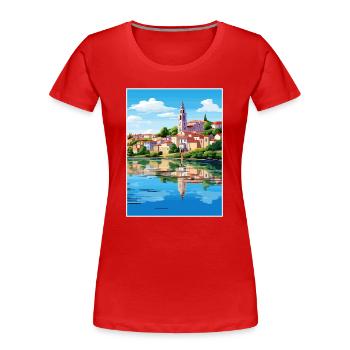 Tomar Portugal Vintage voyage affiche WPA Souvenir - T-shirt bio Premium Femme - rouge - Devant - Mia (176cm)
