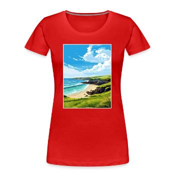 Trevaunance Cove Cornwall Affiche de voyage Vintage - T-shirt bio Premium Femme - rouge - Devant - Mia (176cm)