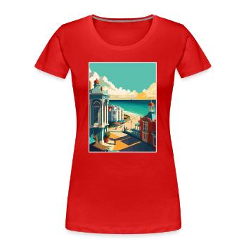 Brighton Pier Seascape Uk Vintage Reiseposter - Frauen Premium Bio T-Shirt - Rot - Vorne - Mia (176cm)