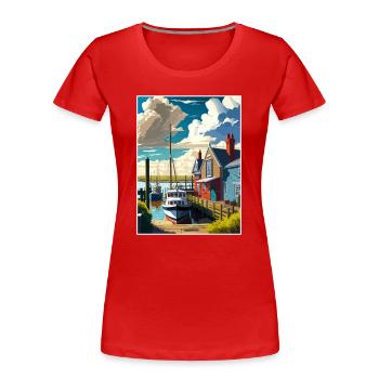 Whitstable Harbour England Vintage Reiseposter - Frauen Premium Bio T-Shirt - Rot - Vorne - Mia (176cm)