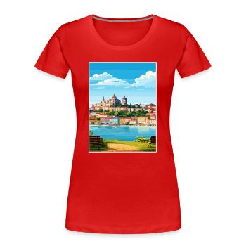 Coimbra Portugal Vintage Reiseposter Souvenir - Frauen Premium Bio T-Shirt - Rot - Vorne - Mia (176cm)