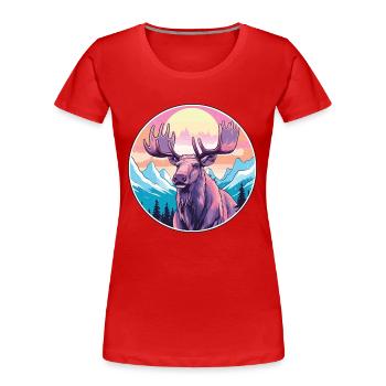 Moose Watercolor Cartoon Kawaii Pet Animal Colorfu - Women's Premium Organic T-Shirt - red - Front - Mia (176cm)
