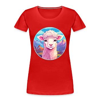 Mouton Aquarelle Dessin Animé Kawaii Animal Animal Colorfu - T-shirt bio Premium Femme - rouge - Devant - Mia (176cm)