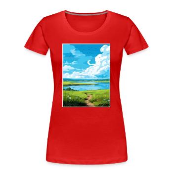 Stithians lac Cornwall Vintage voyage affiche WPA - T-shirt bio Premium Femme - rouge - Devant - Mia (176cm)