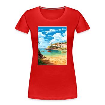 Portscatho Cornwall Vintage voyage affiche Souvenir - T-shirt bio Premium Femme - rouge - Devant - Mia (176cm)
