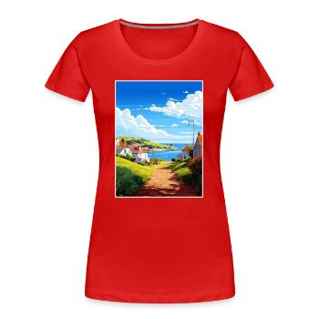 Portholland Cornwall Vintage voyage affiche WPA Art - T-shirt bio Premium Femme - rouge - Devant - Mia (176cm)