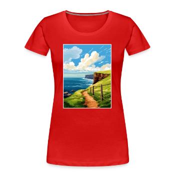 Isle Of Hoy Scotland Vintage Travel Poster WPA Art - Women's Premium Organic T-Shirt - red - Front - Mia (176cm)