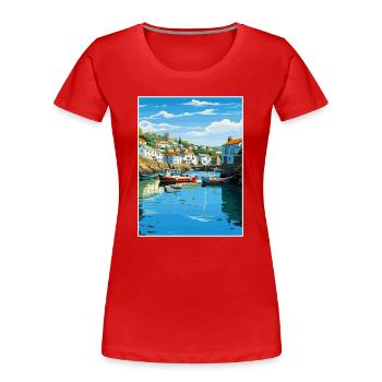 Polperro Cornwall Vintage voyage affiche Souvenir - T-shirt bio Premium Femme - rouge - Devant - Mia (176cm)