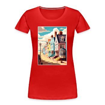 Aldeburgh England Vintage Reiseposter Souvenir - Frauen Premium Bio T-Shirt - Rot - Vorne - Mia (176cm)