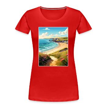 Daymer Bay Cornwall Vintage voyage affiche Souvenir - T-shirt bio Premium Femme - rouge - Devant - Mia (176cm)