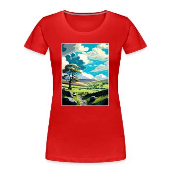 Wensleydale England Vintage Reiseposter Souvenir - Frauen Premium Bio T-Shirt - Rot - Vorne - Mia (176cm)