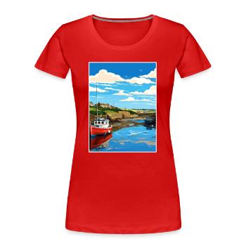 Bude Cornwall Vintage voyage affiche WPA Souvenir - T-shirt bio Premium Femme - rouge - Devant - Mia (176cm)