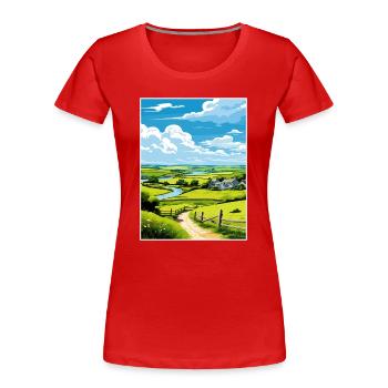 St Day Cornwall Vintage voyage affiche WPA Souvenir - T-shirt bio Premium Femme - rouge - Devant - Mia (176cm)