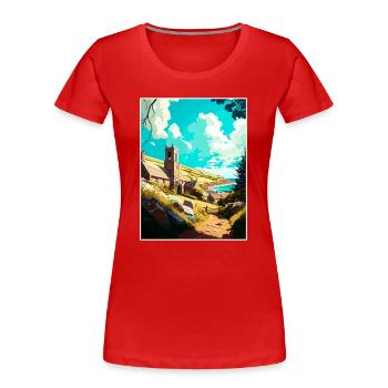 St Agnès Angleterre Vintage voyage affiche Souvenir - T-shirt bio Premium Femme - rouge - Devant - Mia (176cm)