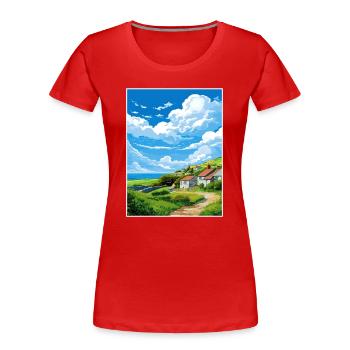 St Agnès Cornouailles Vintage voyage affiche Souvenir - T-shirt bio Premium Femme - rouge - Devant - Mia (176cm)